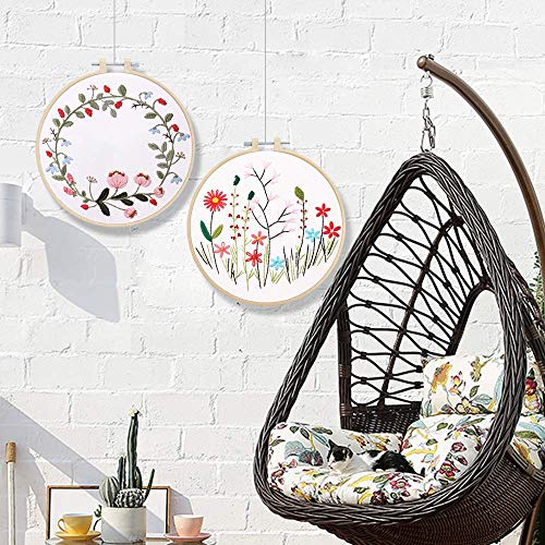 2 Pack Embroidery Kit with Pattern, Full Range of Stamped Embroidery Beginner Kit Including Patterned Embroidery Cloth Hoop Colored Threads and Needles Hand Sewing Craft - Thumbnail 6