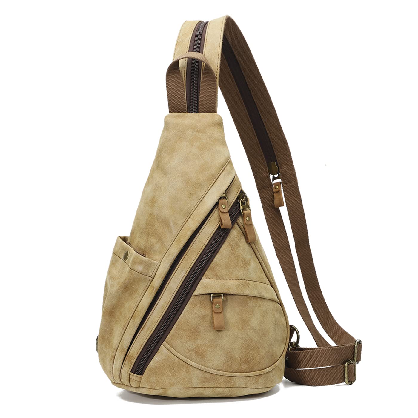 Photo 1 of KL928 PU Leather Sling Bag - Small Crossbody Backpack Shoulder Casual Daypack Rucksack for Men Women Outdoor Cycling Hiking Travel (6881-PU-L.Coffee)