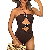 SweatyRocks Women's Cut Out Colorblock One Piece Swimsuit Ruched Halter Bathing Suit