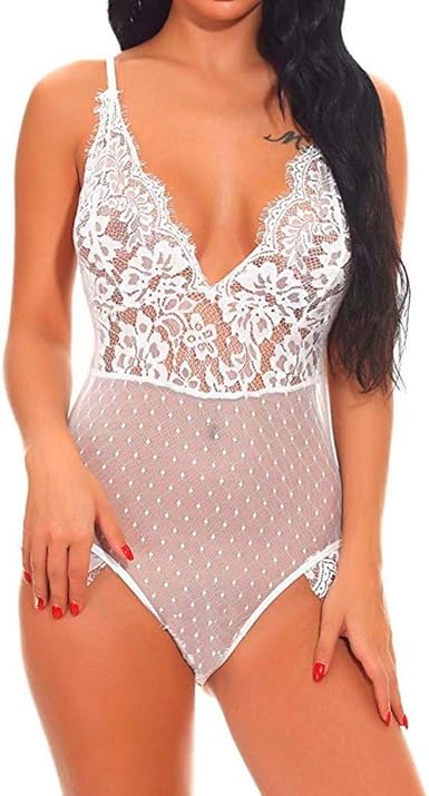 Babydoll Mujer Sexy lencería,Nueva lencería para Mujer Babydoll de Encaje con Cuello en V de una Pieza para Mujer Ropa de Dormir Body Monos Ropa erótica Ropa Interior: Amazon.es: Ropa y accesorios