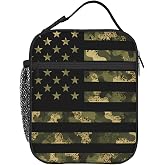 PrelerDIY Camouflage American Flag Lunch Box - Camo Insulated Lunch Bags for Women/Men/Girls/Boys Detachable Handle Lunchbox Meal Tote Bag