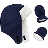 Baby Winter Hat Sherpa Toddler Boy Trapper Hats and Mittens Set Warm Fleece Infant Beanie Gloves