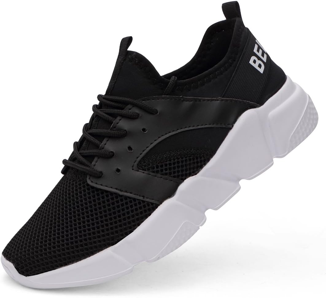 Belilent Men's Lightweight Running Shoes Breathable Athletic Casual Shoes, Black/White Sole-077, 40 M EU / 7 D(M) US