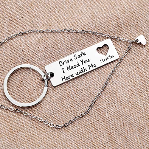 Drive Safe Keychain, Drive Safe I Need You Here with Me Gifts for Husband Dad Boyfriend for Valentines Day Father\'s Day Birthday Gift New Driver Keychain