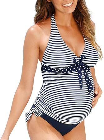 Amazon Co Jp Cgkuiter 妊婦用水着 マタニティタンキニ レディース ストライププリントビキニ 水着 ビーチウェア 妊婦用スーツ カメラ
