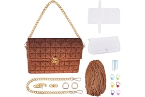 FREEBLOSS DIY Plastic Canvas Mesh Bag Kit Blank Mesh Canvas Sheets for Embroidery Needlepoint Craft Kit Knit and Crochet Projects Handbag Making Accessories, Brown
