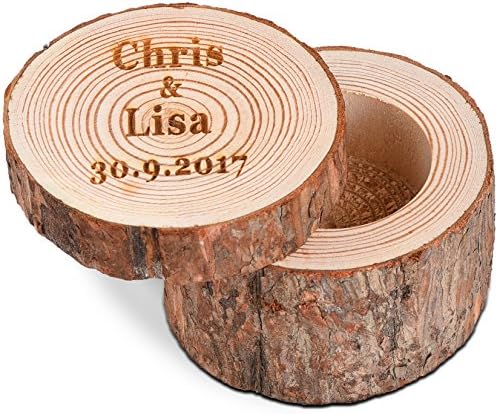 Custom Engraving Name &amp; Date Personalized Rustic Original Wood Wedding Ring Box