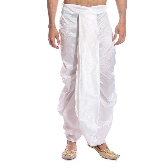 Men's Silk Blend Dhoti (White, Free Size)