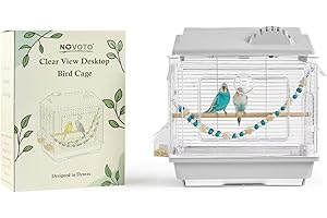 Novoto Clear View Bird Cage, Indoor & Travel Small Birdcage for Parakeet, Budgies, Cockatiels (Stand Sold Separately), Canary Jaulas para pájaros (Gray)