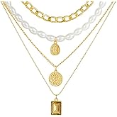 Boho Necklaces for Women,Trendy Gold Coin Pendant Layered Necklaces Vintage Pearl Beaded Necklace Set,Charm Western Jewelry Accessories Gifts