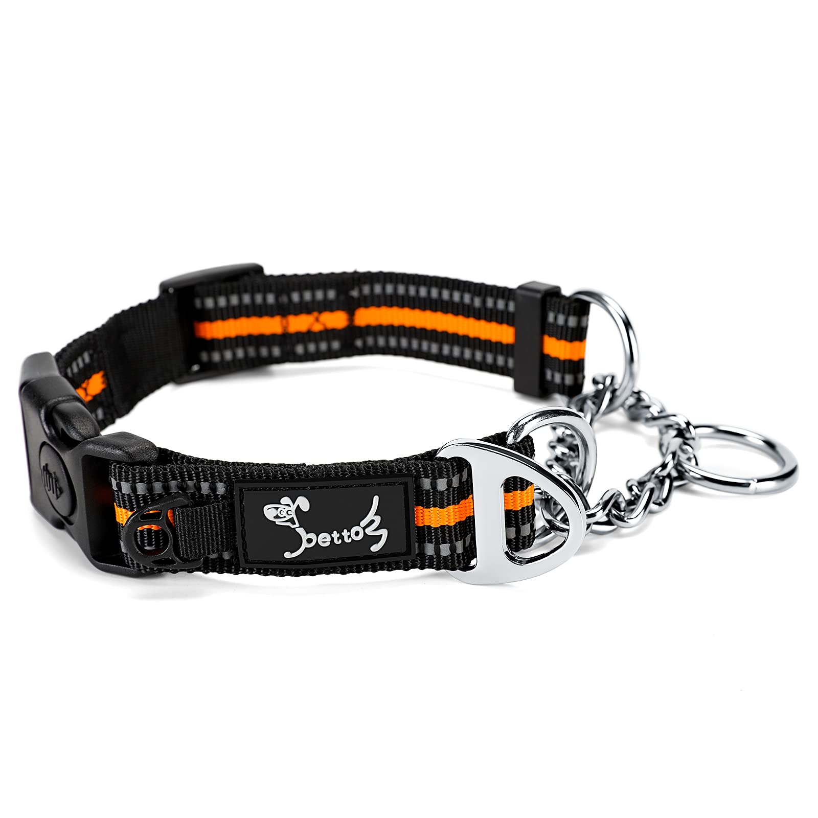 PETTOM Half Choke Dog Collar Adjustable Buckle Choke Chain Dog Collars, Chew Proof Strong Reflective Nylon Dog Collar with Safety Buckle for Large Dogs (L: 52-71CM, Orange)