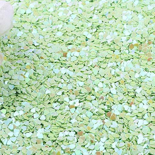 100g Iridescent Heart Confetti Glitter Sequins Flat PVC Star Mini Paillettes for Scrapbook Embellishment Cardmaking Jewelry Making Nail Manicure Wedding Birthday Party Decorartions (Lime Green)