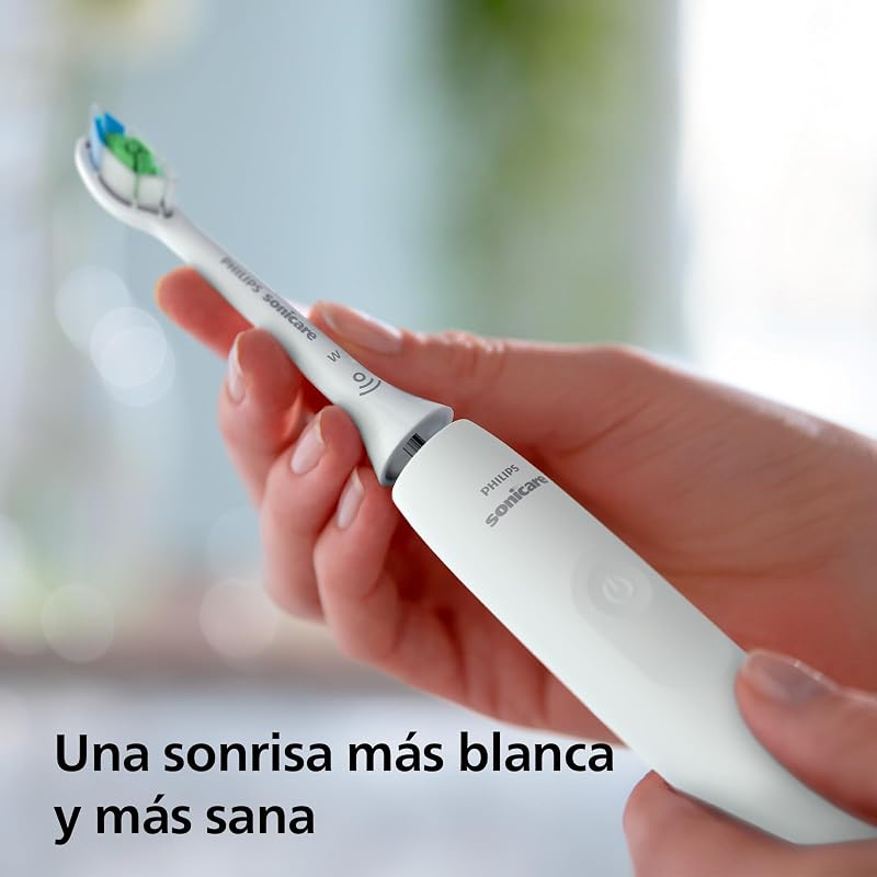 Sonicare 4100 Cepillo dental eléctrico, para adultos, con 1 cabezal de cepillado sónico, W2 Optimal White en blanco, estuche de viaje compacto y cargador USB, modelo HX3683/33