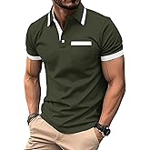 Mens Casual Polo Shirts Short Sleeve Button Golf Slim Fit Shirt with Pocket & Collar Spring Summer Stylish Tops