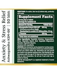 Nature's Bounty Anxiety and Stress Relief, Contiene Ashwagandha y L-Theanine para ansiedad...