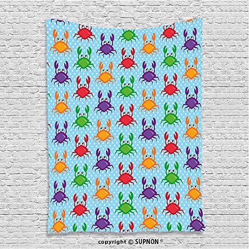 SUPNON custom tapestryCrabs Decor Tapestry Cartoon Style Illustration of Crabs on Blue Background with Bubbles Print Wall Hanging for Bedroom Living Room Dorm Multicolored