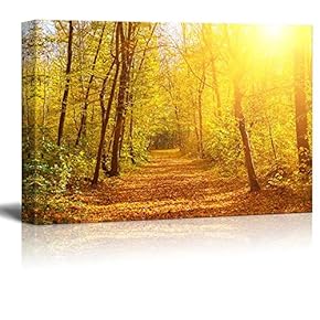 Canvas Prints Wall Art - Beautiful Alley View with Yellow Leaves in Autumn/Fall | Modern Home Deoration- 12" x 18"