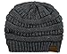C.C Unisex Chunky Soft Stretch Cable Knit Warm Fuzzy Lined Skully Beanie, Dark Melange Gray