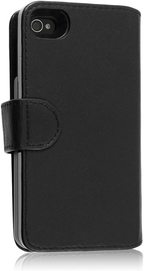 SaFPWR Milano Smart Battery Case for Apple iPhone 4 & 4S Rechargeable Portfolio Cover - Smooth Black Leather - Bulk Packaging