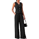 KIRUNDO Business Casual Outfits for Women Vest Tops Pant Suits Dressy 2 Piece Sets Summer Crop Blazer Wide Leg Work Pants