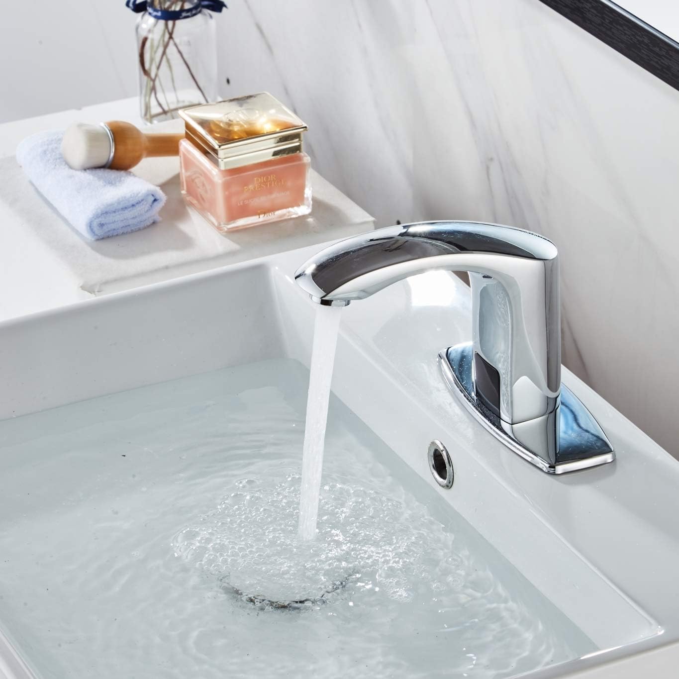 Luxice Sensor Automatic Touchless Bathroom Sink Faucet Hot & Cold Mixer Cover Plate Included Faucet, Chrome Finished - - 