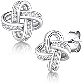 Suplight 925 Sterling Silver Love Knot Pendant Necklaces/Stud Earrings, Forever Love Infinity Diamond Dainty Silver Earrings/Necklaces, BFF Friendship Knot Wedding Engagement Christmas Gifts
