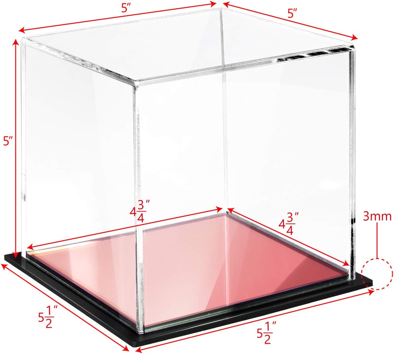 Ikee Design Clear Acrylic Display Case with Rose Gold Mirrored Base Memorabilia Display Case Mirrored Base Display Box Cube Display Case Display Cabinet Dust Cover, 5 1/2" W x 5 1/2" D x 5 1/8" H : Sports & Outdoors