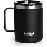 Smartshake Bohtal Insulated Coffee Mug 12 oz, Double Wall Vacuum Insulated Mug with Lid, Leakproof BPA-Free Stainless Steel Coffee Cup, Travel Mug for Hot & Cold Beverages (Black)