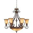kathy ireland Sterling Estate Golden Bronze Chandelier 34 1/2" Wide Rustic Champagne Glass Bowl Shade 9-Light Fixture for Dining Room House Foyer Entryway Kitchen Bedroom Living High Ceilings