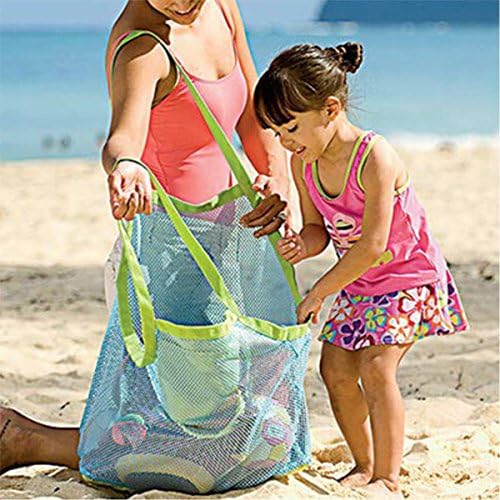 Pengduo Large Sand &amp; Water Away Toys Beach Mesh Bag Tote Pouch Handbag Buggy Storage Bag,Blue net