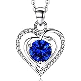RIVIKO Heart Birthstone Pendant Necklace for Women 925 Sterling Silver Zirconia Necklaces Valentine's Day Anniversary Birthday Mothers Day Jewelry Gifts For Her Mother Wife