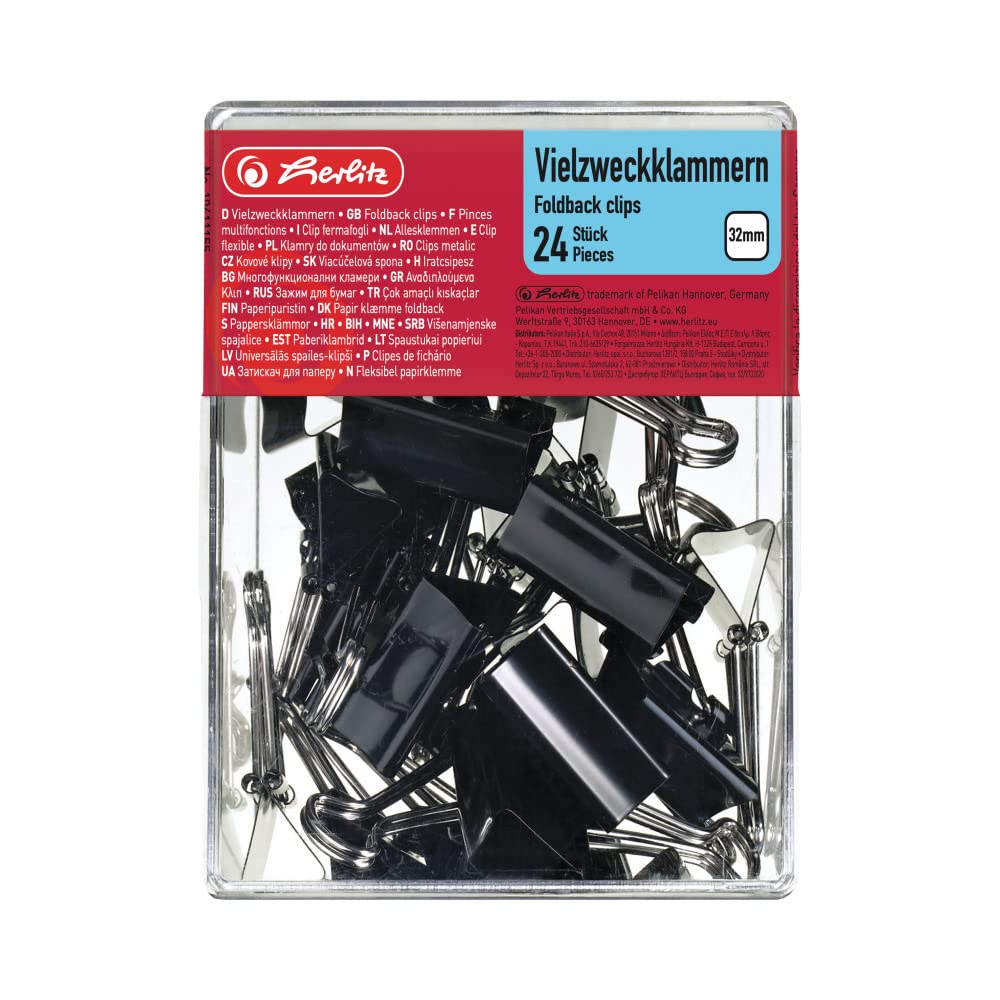 Herlitz 32mm Fold Back Clips - Black (24 Pieces)