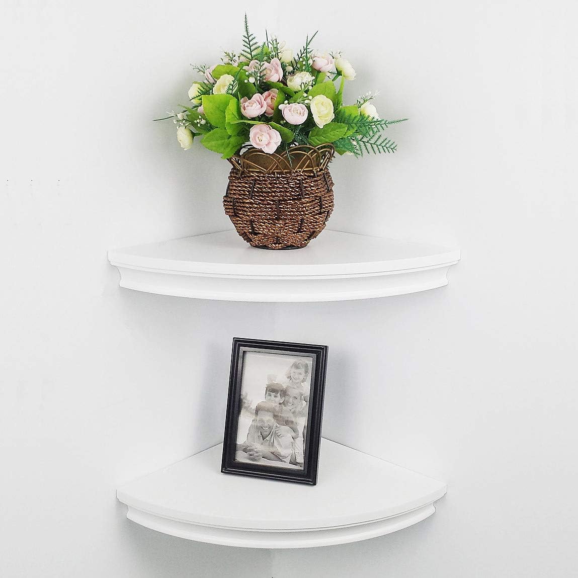 HAO Set of 2 Classic Radial Corner Wall Shelf Contoured Shelving MDF Floating Corner Shelves Approx.12” White: Kitchen & Dining