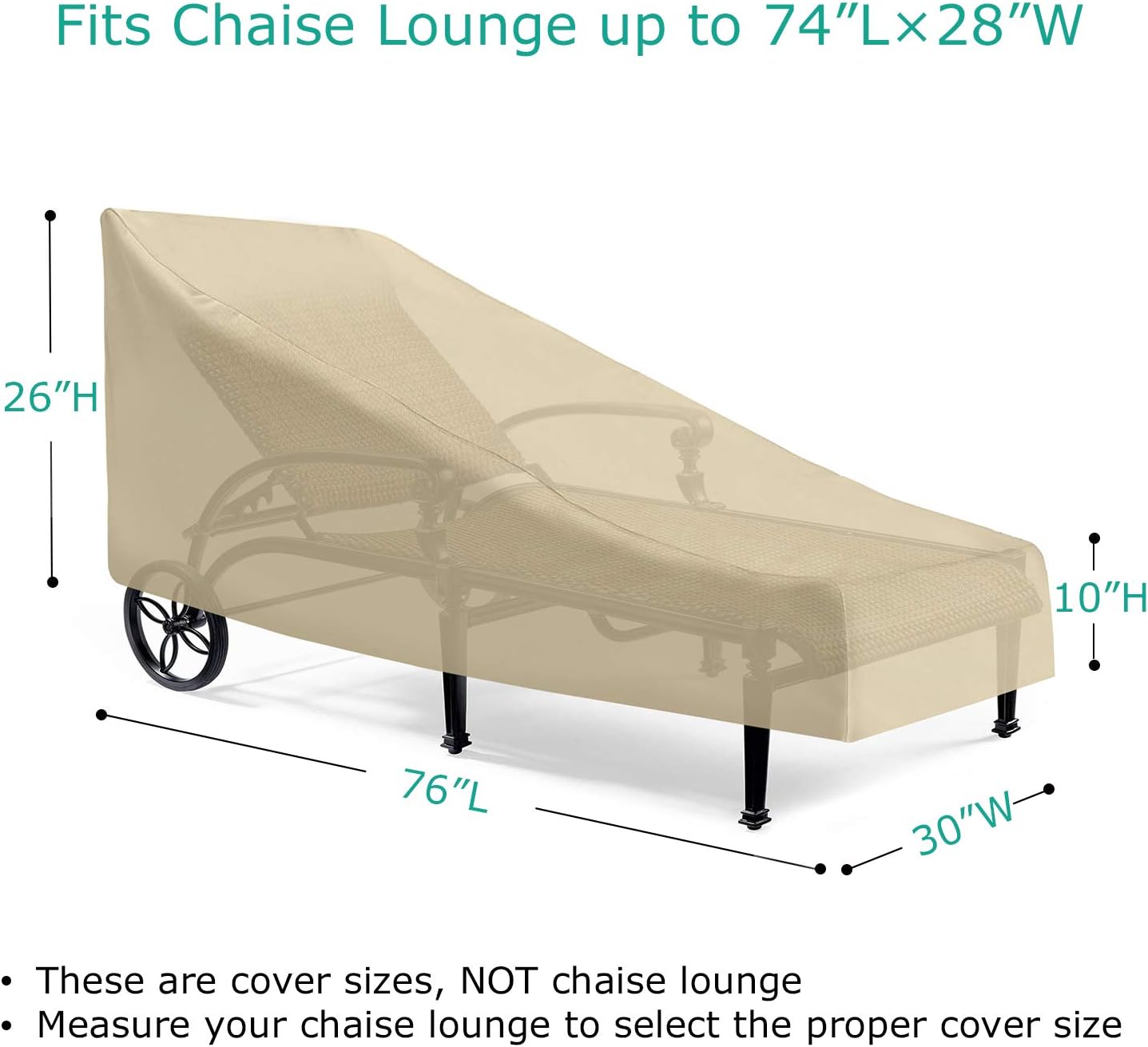 SunPatio Outdoor Chaise Lounge Cover, Waterproof Patio Furniture Lounge Chair Cover with Sealed Seam, Heavy Duty Chaise Cover 76" L x 30" W x 26"/10" H, All Weather Protection, Beige : Garden & Outdoor