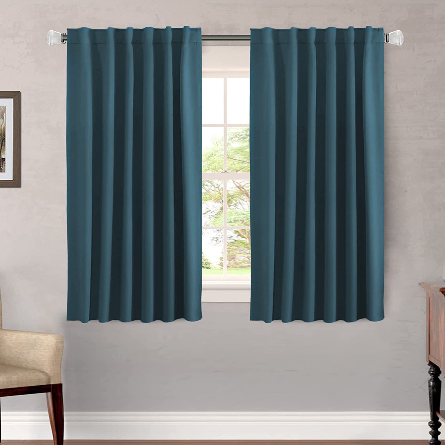 Photo 1 of H.VERSAILTEX Blackout Curtains Thermal Insulated Window Treatment Panels Room Darkening Blackout Drapes for Living Room Back Tab/Rod Pocket Bedroom Draperies, 52 x 54 Inch, Dark Teal, 2 Panels