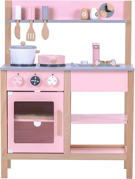 Amazon Co Jp おままごとキッチン おもちゃキッチン 木製 誕生日 子供ギフト 台所 調理器具付 食材 知育玩具 コンロ ミニキッチン おもちゃキッチン Pink ホーム キッチン