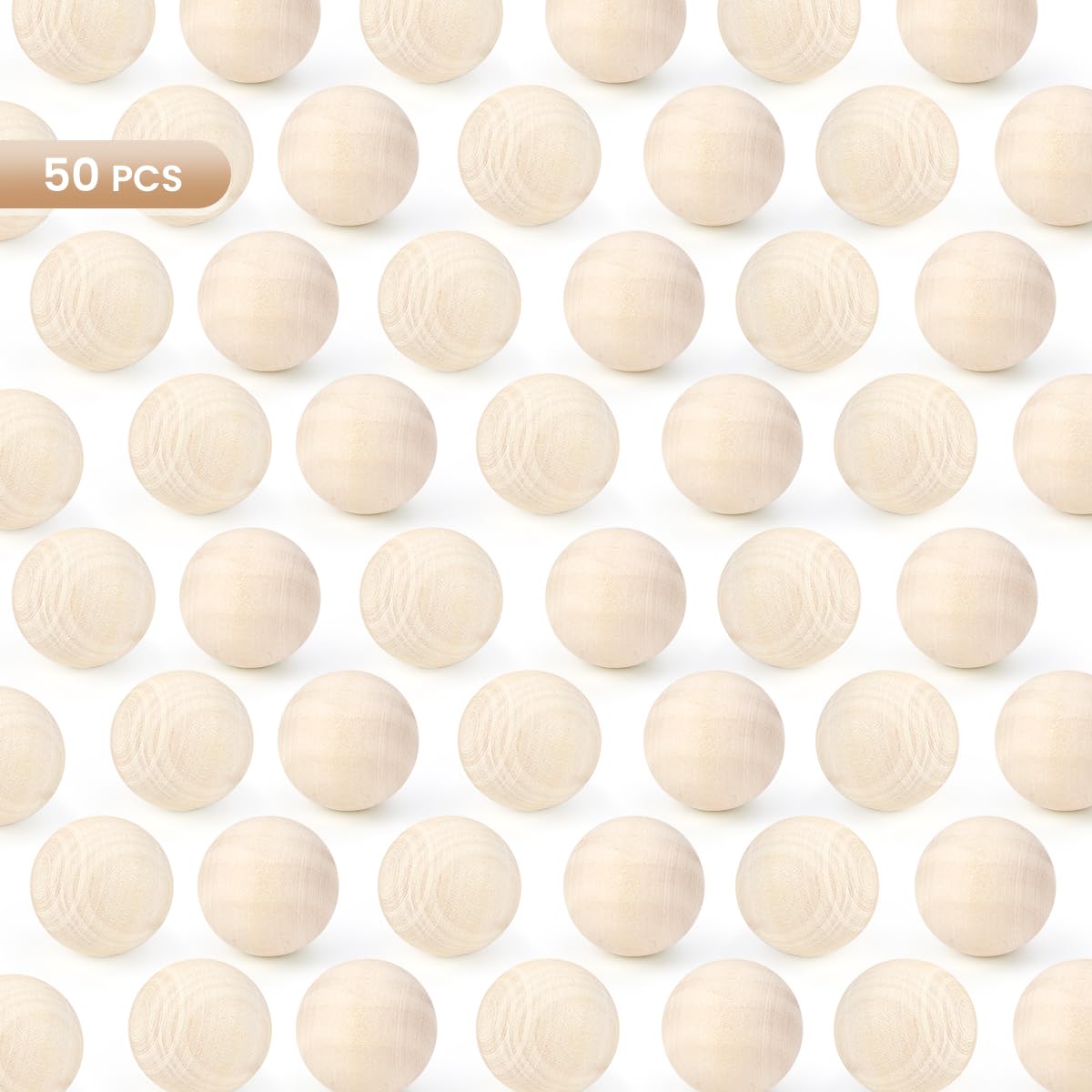 Unfinished Natural Wood Balls Wooden Spheres, Hardwood Balls Wooden Round Balls for DIY Craft Projects Jewelry Making Arts Design (50 Pcs, 25mm)