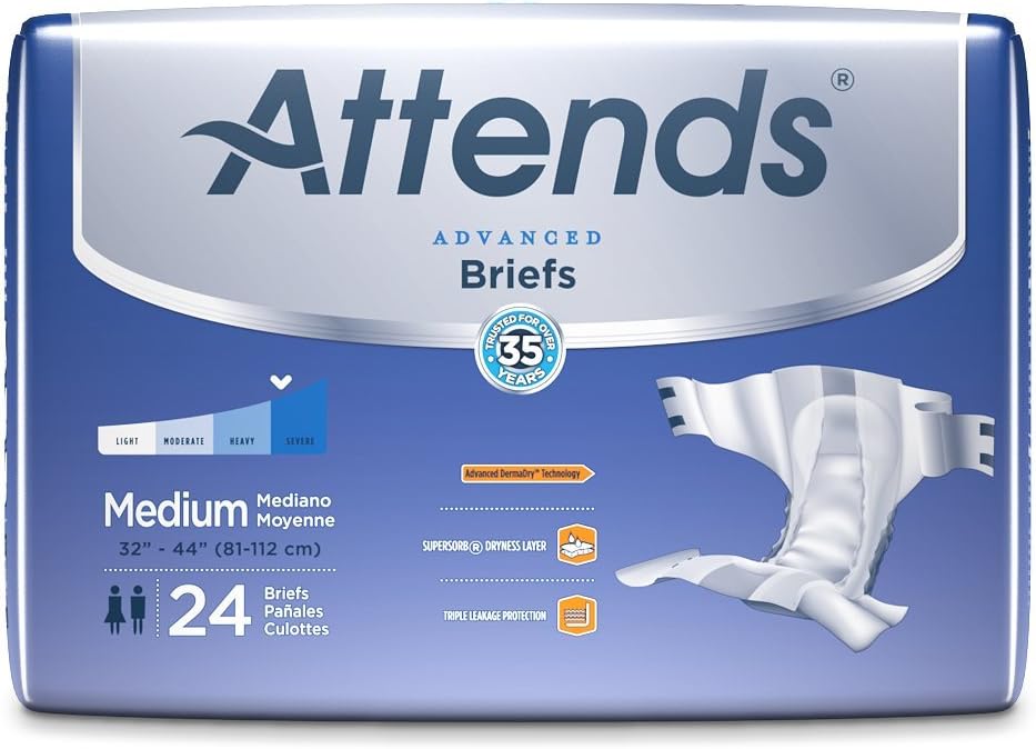 Attends Advanced Briefs with Advanced Dry-Lock Technology for Adult Incontinence Care, Medium, Unisex, 24 Count (Pack of 4): Health & Personal Care