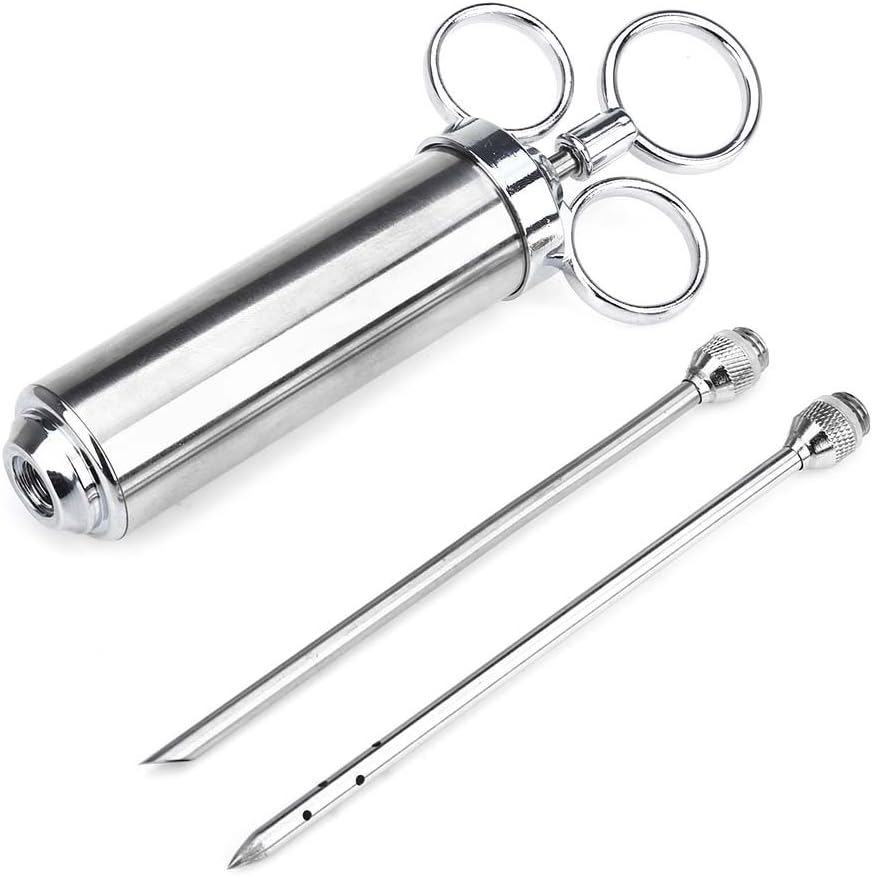 Magicook Heavy Duty Meat Marinade Injector Stainless Steel 2-oz Barrel with 2 Marinade Injection Needles, Christmas Turkey BBQ Marinade Injector, Brisket Injection (Silver)