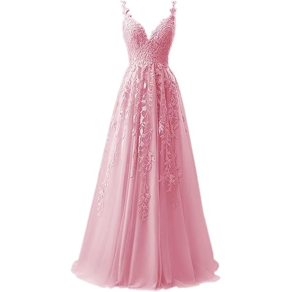 Amazon.com: Womens Bouble V Neck Lace and Pearl Long Prom Dress Evening  Gown Pink US18W : Clothing, Shoes & Jewelry