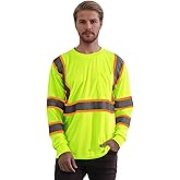 W&H Hi Vis Safety Long Sleeve Shirts Reflective High Visibility Birdeyes Class 3 Shirts,Construction Work