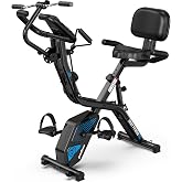 pooboo Folding Magnetic X‑Bike, Upright Exercise Bike for Home Gym | Foldable Indoor Stationary Cycling Bike, 8‑Level Resistance, 6.6 LBS Flywheel, 300 LB Capacity, Back Support Cushion
