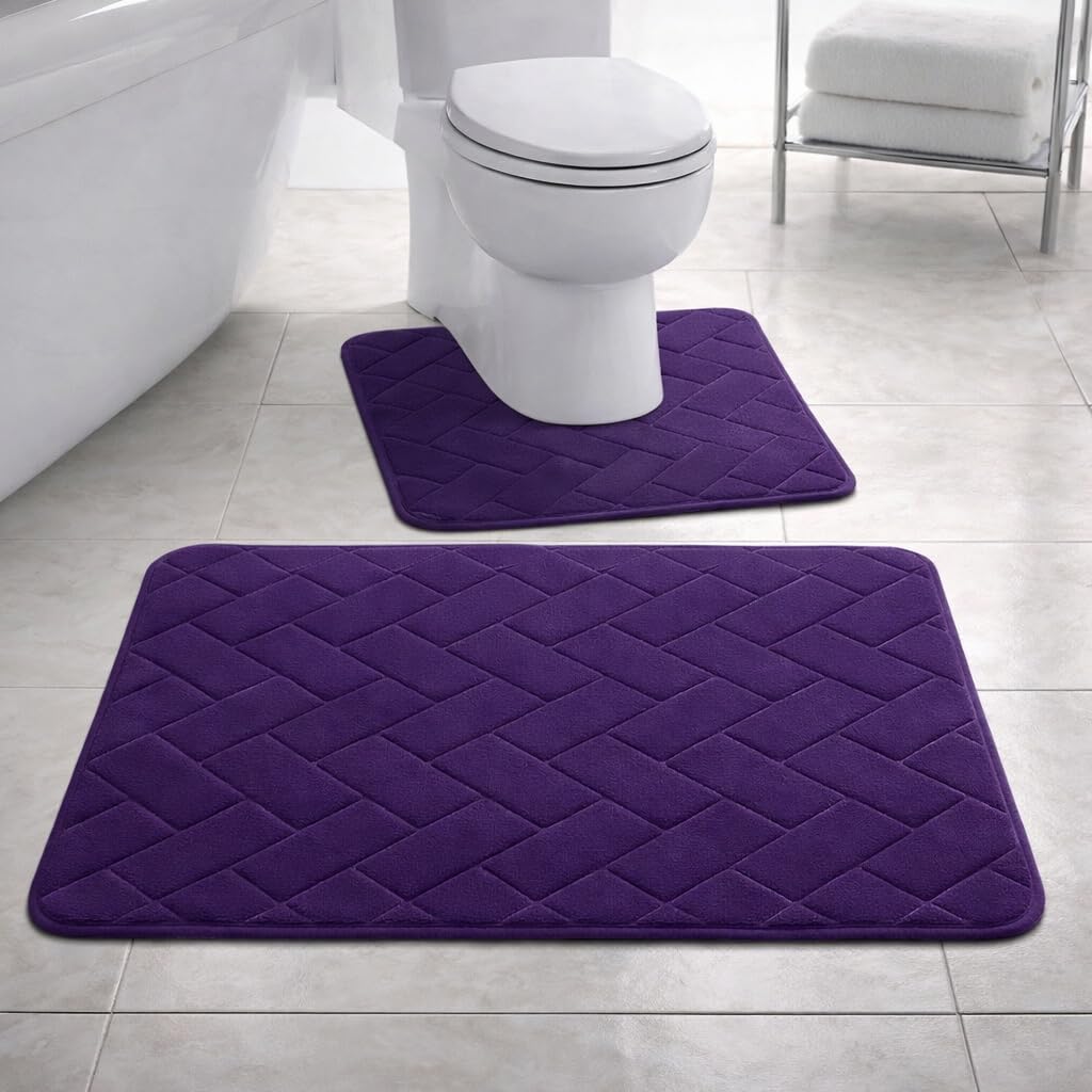 PARADISE STAR Memory Foam Bath Mat Set – Extra Absorbent Non Slip Bathroom Rug & Pedestal Mat, Ultra Soft Quick Dry Shower Mat for Bathroom Floor, Machine Washable Bath Mat Set