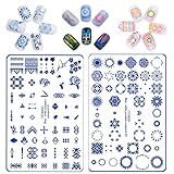 CICI&SISI Nail Stamping Plates Kit Nail Art Plate Image Plates Blue-and-White Overprint Series