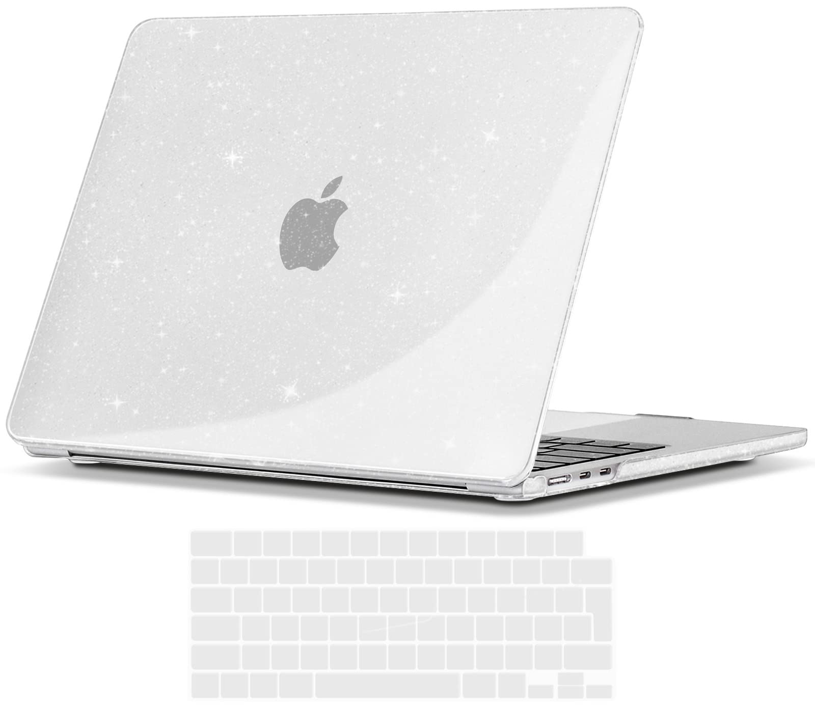 TECOOL Case compatible with MacBook Air M5 M4 M3 M2 13.6 inch 2022-2026 (A3449 A3240 A3113 A2681), Plastic Snap On Hard Shell Cover & UK EU Keyboard Protector, Glitter Clear (Glossy)