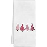 KEUSPI Pink Christma Kitchen Towel Pink Christmas Hand Towel Dish Towel for Kitchen Christmas Decorations for Bathroom Towels Christmastree Decor