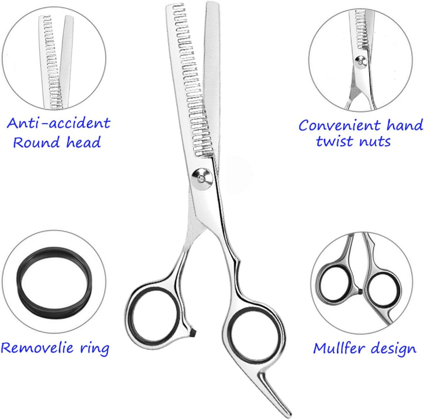 ESSOY Professional Thinning Shears Hair Cutting Teeth Scissors(6.7-Inches),Stainless Steel Haircut Scissor with Fine Adjustment Screw for Home Salon,Barber Hairdressing Scissor for Women Men Kids - Image 3