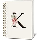 LIANGW Initial Letter K Notebook, Pink Gold Flower Personalized Monogram Notebook, Pink Floral Monogrammed Journal Gifts for Women, Customized Spiral Notebook, 5.5x8.3 Inch
