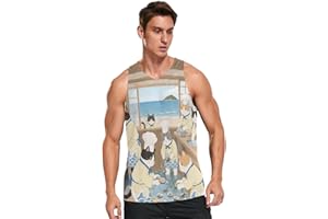 Japanese Cat Chef Sea Quick-Dry Tank Top for Men Men's Sports warkout & Training Tops Lightweight Summer