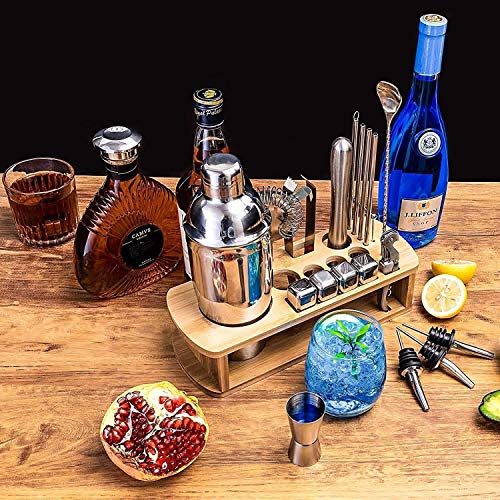 Hancoc Cocktail Shake 5-teiliges Cocktail-Set mit Bambusständer, Edelstahl-Bartender-Bar-Werkzeuge, Zuhause, Bars… – Bild 7